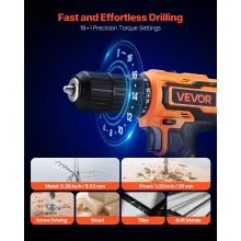 VEVOR Cordless Drill Driver, 1/2 inch Metal Chuck, Dual-Speed Variable, Drill Driver Kit with Lithium Battery and Charger, Belt Clip, for Wood and Metal Drilling, Screw Tightening or Loosening