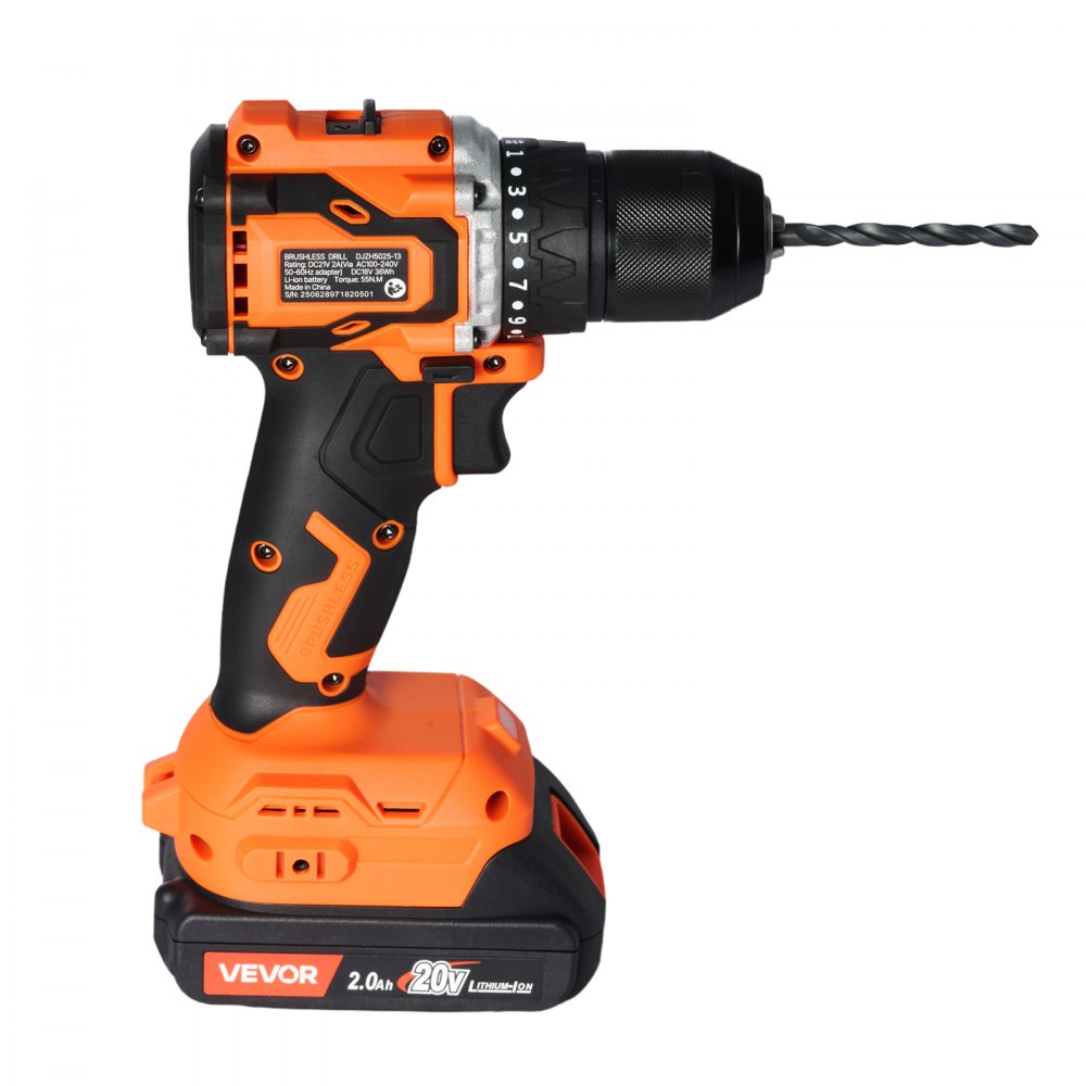 VEVOR Cordless Drill Driver, 1/2 inch Metal Chuck, Brushless Motor, Dual-Speed Variable, Drill Driver Kit with Lithium Battery and Charger, Tool Box, for Wood and Metal Drilling, Screw Driving