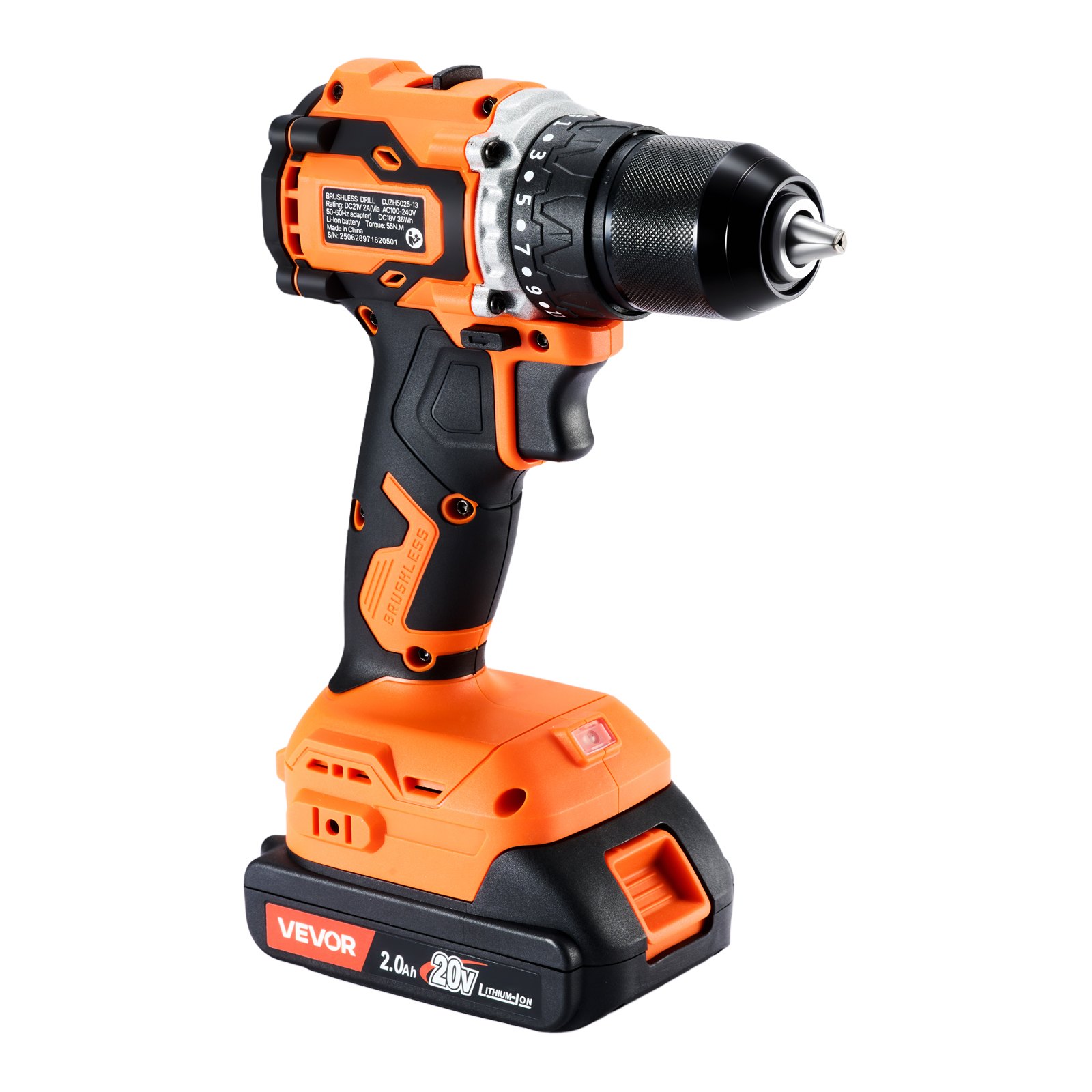 VEVOR Cordless Drill Driver, 1/2 inch Metal Chuck, Brushless Motor, Dual-Speed Variable, Drill Driver Kit with Lithium Battery and Charger, Tool Box, for Wood and Metal Drilling, Screw Driving
