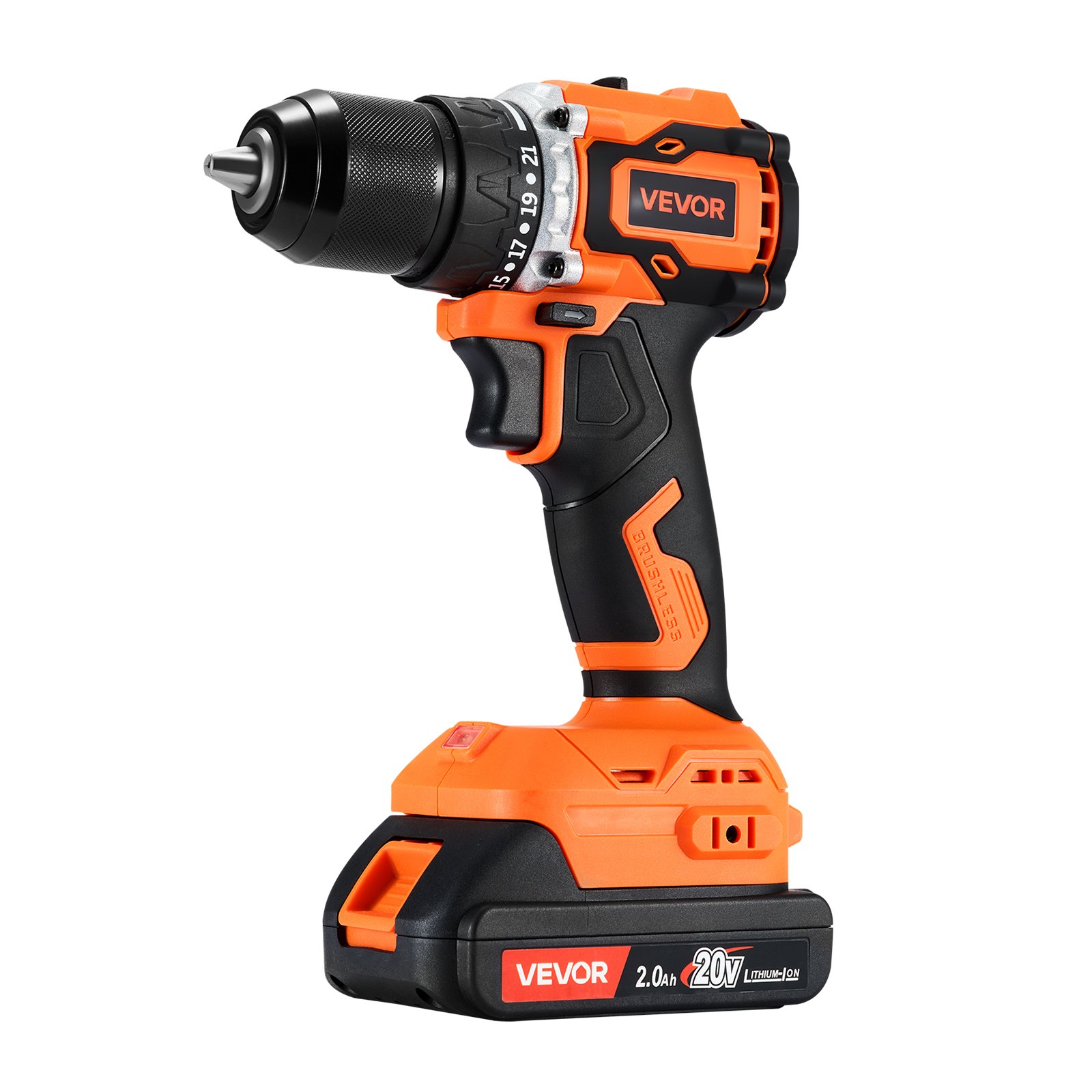 VEVOR Cordless Drill Driver, 1/2 inch Metal Chuck, Brushless Motor, Dual-Speed Variable, Drill Driver Kit with Lithium Battery and Charger, Tool Box, for Wood and Metal Drilling, Screw Driving