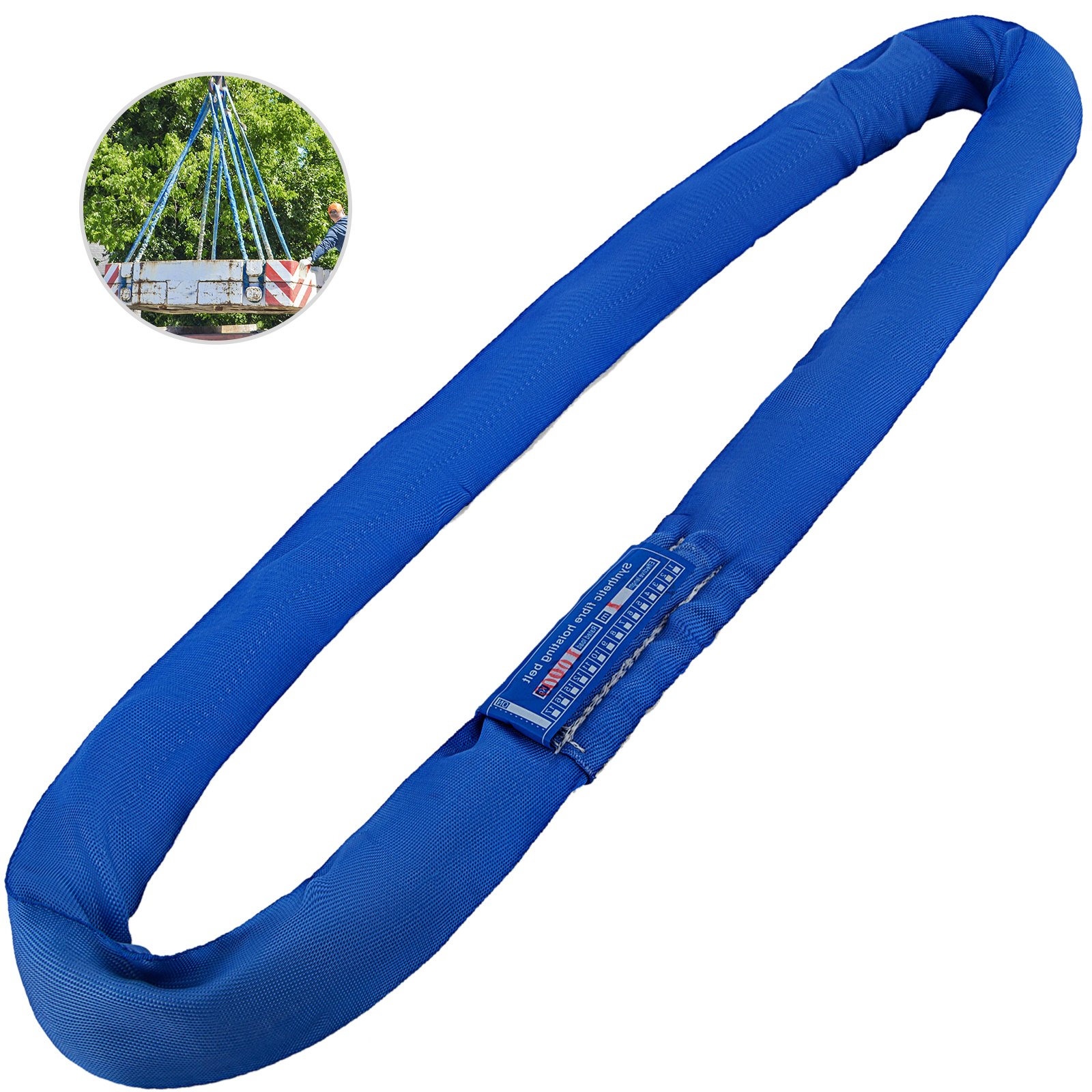 19.7ft 17600lbs Endless Round Lifting Sling Blue Polyester Steel