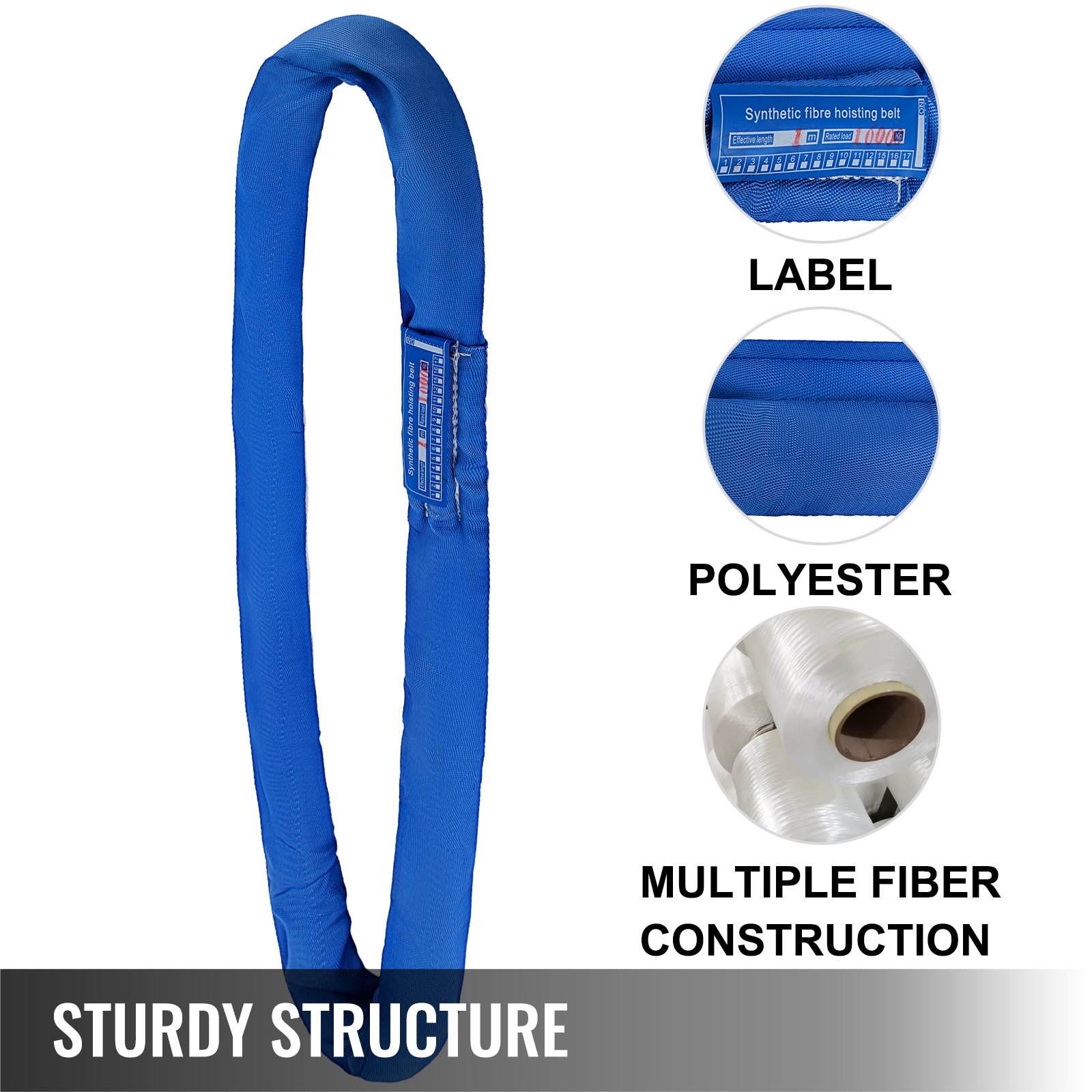 19.7ft 17600lbs Endless Round Lifting Sling Blue Polyester Steel