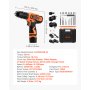 VEVOR Cordless Drill Driver, 5-In-1, Metal Chuck, Dual-Speed Variable, Drill Driver Kit with 2 Lithium Batteries and Charger, Tool Box, for Wood and Metal Drilling, Screw Tightening or Loosening