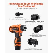 VEVOR Cordless Drill Driver, 5-In-1, Metal Chuck, Dual-Speed Variable, Drill Driver Kit with 2 Lithium Batteries and Charger, Tool Box, for Wood and Metal Drilling, Screw Tightening or Loosening