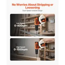 VEVOR Cordless Drill Driver, 5-In-1, Metal Chuck, Dual-Speed Variable, Drill Driver Kit with 2 Lithium Batteries and Charger, Tool Box, for Wood and Metal Drilling, Screw Tightening or Loosening