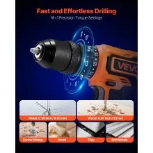 VEVOR Cordless Drill Driver, 5-In-1, Metal Chuck, Dual-Speed Variable, Drill Driver Kit with 2 Lithium Batteries and Charger, Tool Box, for Wood and Metal Drilling, Screw Tightening or Loosening