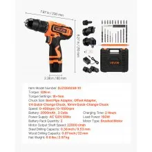 VEVOR Cordless Drill Driver, 5-In-1, Metal Chuck, Dual-Speed Variable, Drill Driver Kit with 2 Lithium Batteries and Charger, Tool Box, for Wood and Metal Drilling, Screw Tightening or Loosening