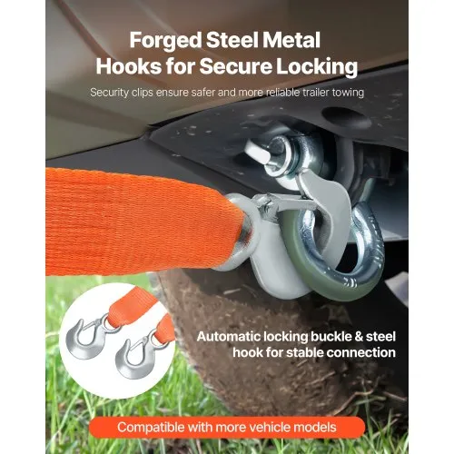 8000 Lb Tow Strap With Hook Ends - 15 Foot Recovery Strap For Dune Buggies & Vehicles