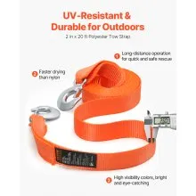 VEVOR Towing Strap Rope 17000 lbs 20 ft Car Tow Cable with 2 Hooks Heavy Duty