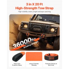 VEVOR Car Tow Cable Towing Strap Rope 36000 lbs 20 ft Emergency Heavy Duty Strap