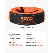 VEVOR Car Tow Cable Towing Strap Rope 36000 lbs 20 ft Emergency Heavy Duty Strap