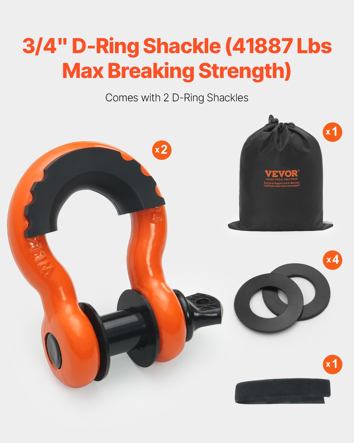 VEVOR Heavy Duty Tow Strap Recovery Kit 76.2 mm x 6.1 m (MBS-16329 kg) Tree Saver Winch Strap, Triple Reinforced Loop & Protective Sleeves & Storage Bag, 19 mm D-Ring Shackles, for Truck Jeep SUV ATV