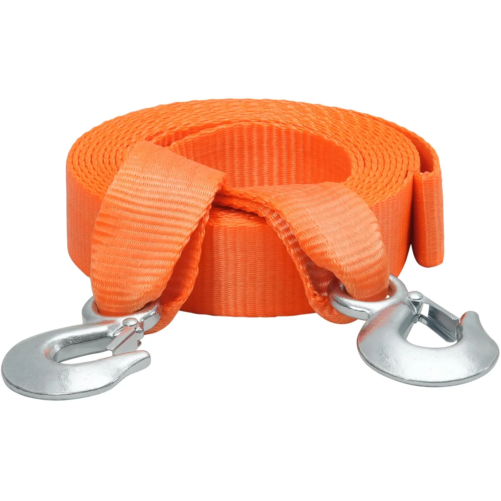 orange VEVOR tow strap with metal hooks for heavy-duty towing and recovery. durable and reliable.