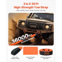 VEVOR Car Tow Cable Towing Strap Rope 36000 lbs 30ft 3-inch Emergency Heavy Duty