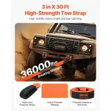 VEVOR Car Tow Cable Towing Strap Rope 36000 lbs 30ft 3-inch Emergency Heavy Duty