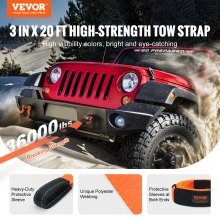 VEVOR Heavy Duty Tow Strap Recovery Kit 3" x 20 ft (MBS-36,000 lbs) Tree Saver Winch Strap, Triple Reinforced Loop & Protective Sleeves & Storage Bag , 3/4" D-Ring Shackles, for Truck Jeep SUV ATV