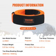 VEVOR Heavy Duty Tow Strap Recovery Kit 3" x 20 ft (MBS-36,000 lbs) Tree Saver Winch Strap, Triple Reinforced Loop & Protective Sleeves & Storage Bag , 3/4" D-Ring Shackles, for Truck Jeep SUV ATV