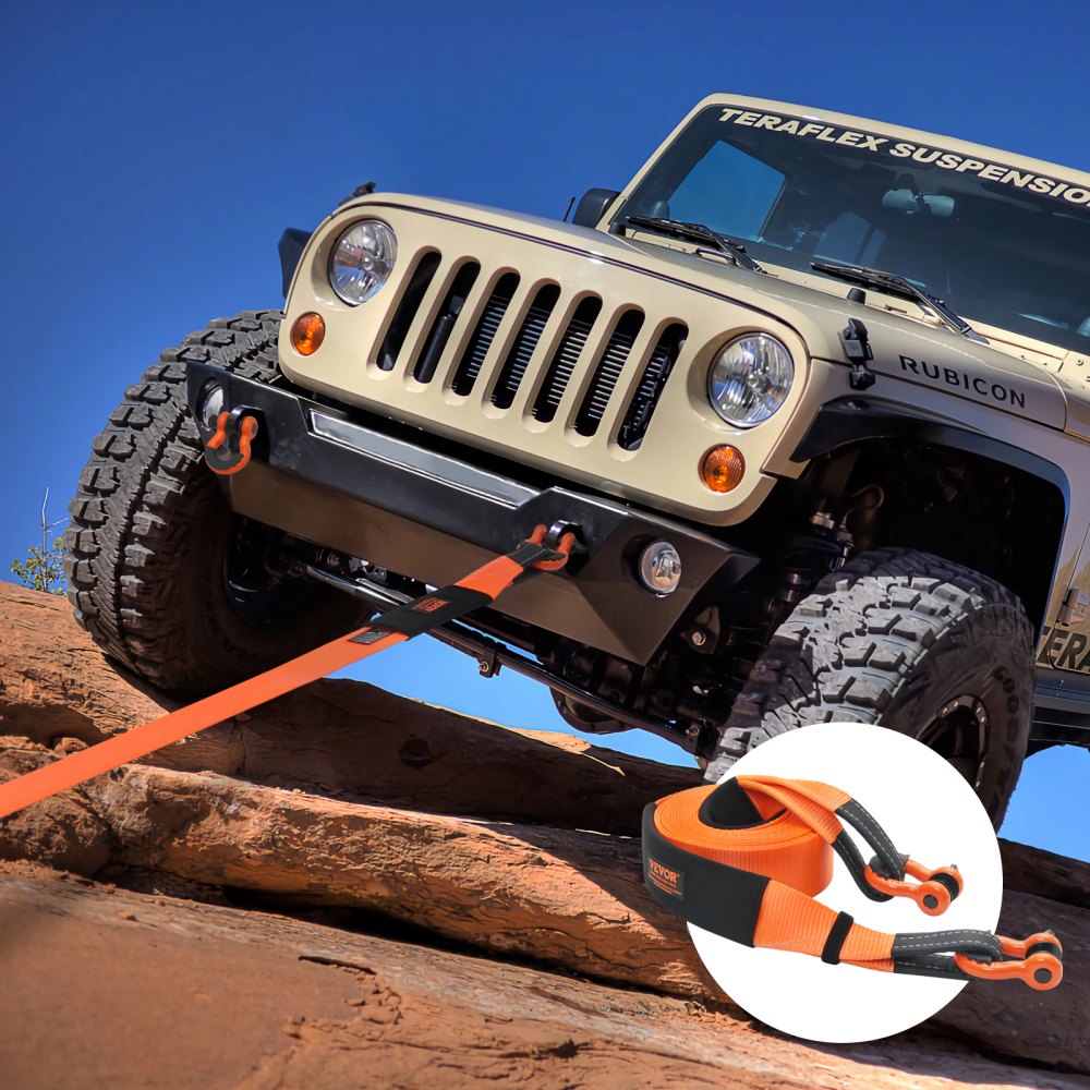 VEVOR Heavy Duty Tow Strap Recovery Kit 3" x 30 ft (MBS-36,000 lbs) Tree Saver Winch Strap, Triple Reinforced Loop & Protective Sleeves & Storage Bag , 3/4" D-Ring Shackles, for Truck Jeep SUV ATV