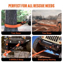 VEVOR Recovery Tow Strap 76.2 mm, 2.4 m 16329 kg Break Strength, Triple Reinforced Loop Straps, Tree Saver, Winch Line Extension Strap, Off Road Towing and Recovery, Extreme Weather Resistance