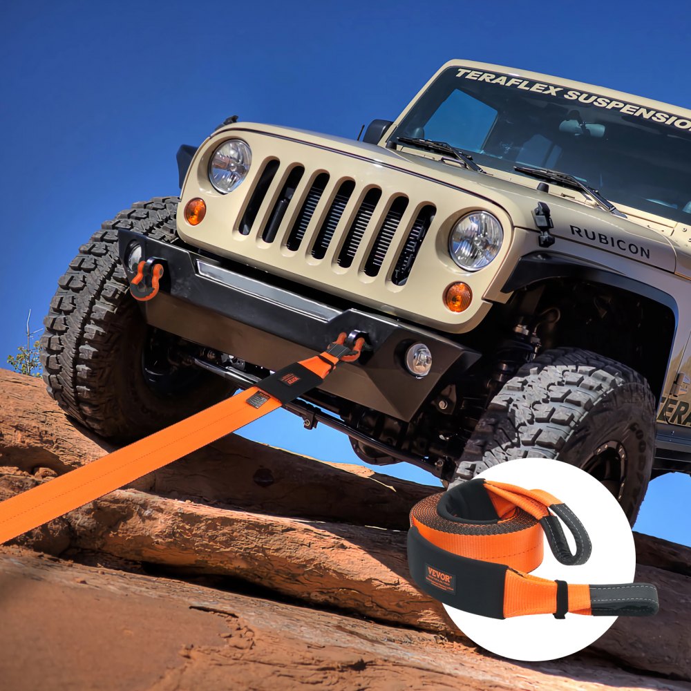 VEVOR Recovery Tow Strap 4" x 30'/10.2 cm x 9.1 m, 46,500 lbs/21,099 kg Break Strength, Triple Reinforced Loop Straps, Tree Saver, Off Road Towing and Recovery, Extreme Weather Resistance, Protective Sleeves & Storage Bag