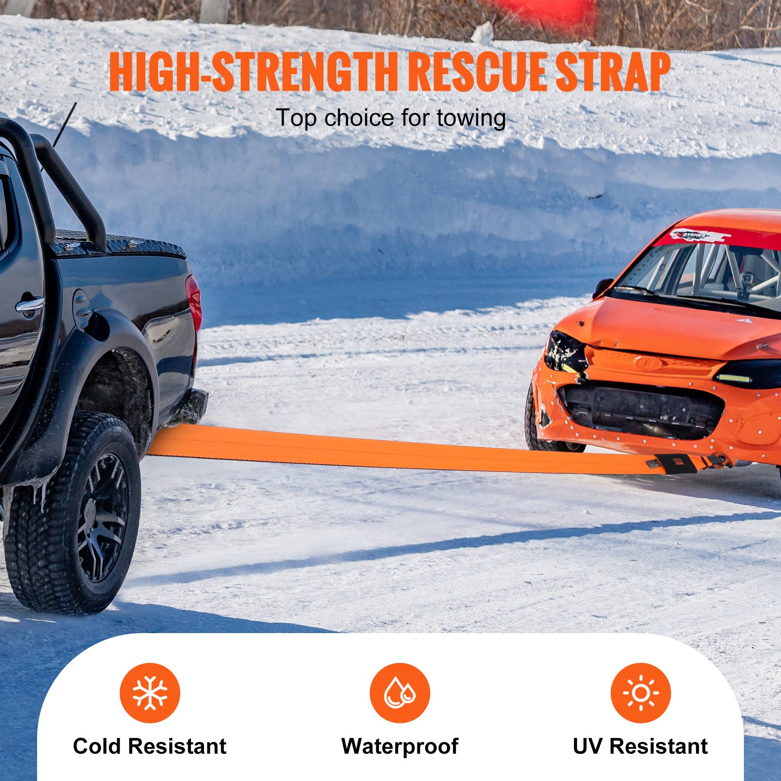 VEVOR Recovery Tow Strap 4" x 30'/10.2 cm x 9.1 m, 46,500 lbs/21,099 kg Break Strength, Triple Reinforced Loop Straps, Tree Saver, Off Road Towing and Recovery, Extreme Weather Resistance, Protective Sleeves & Storage Bag