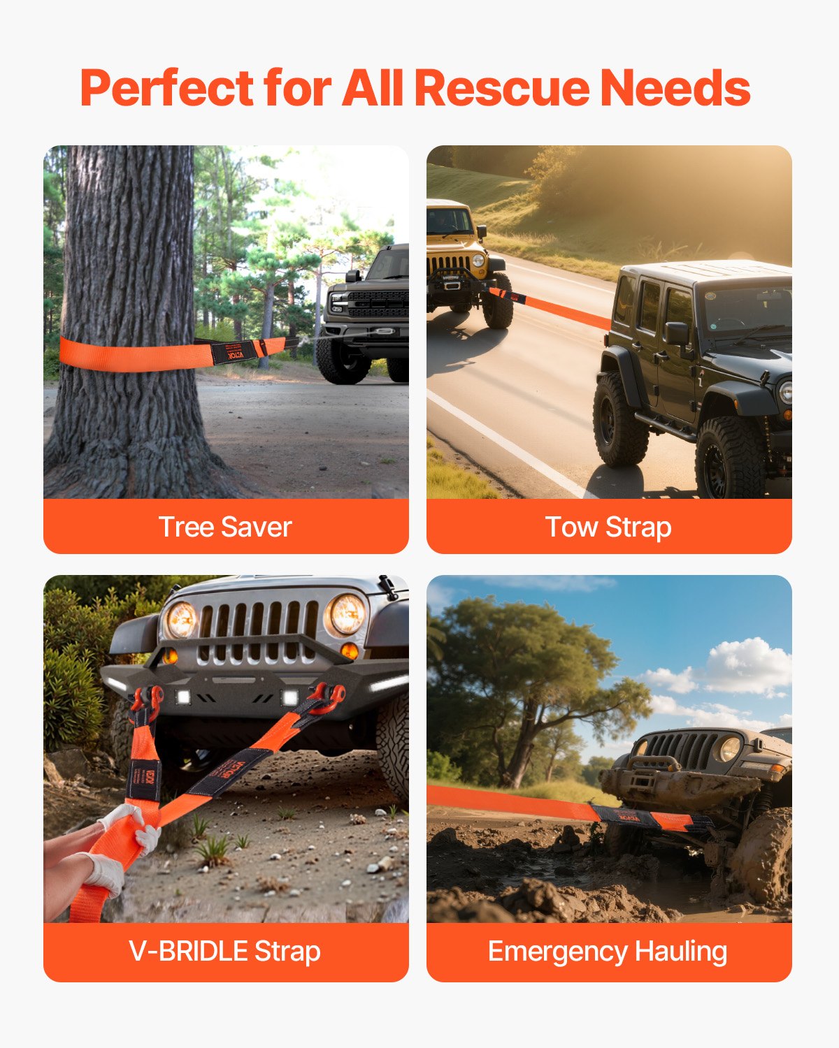 VEVOR Recovery Tow Strap 3 inches, 8 feet 36,000 lbs Break Strength, Triple Reinforced Loop Straps, Tree Saver, Winch Line Extension Strap, Off Road Towing and Recovery, Extreme Weather Resistance