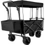 VEVOR Extra Large Collapsible Garden Cart with Removable Canopy, Folding Wagon Utility Carts with Wheels and Rear Storage, Wagon Cart for Garden, Camping, Grocery Cart, Shopping Cart, Black