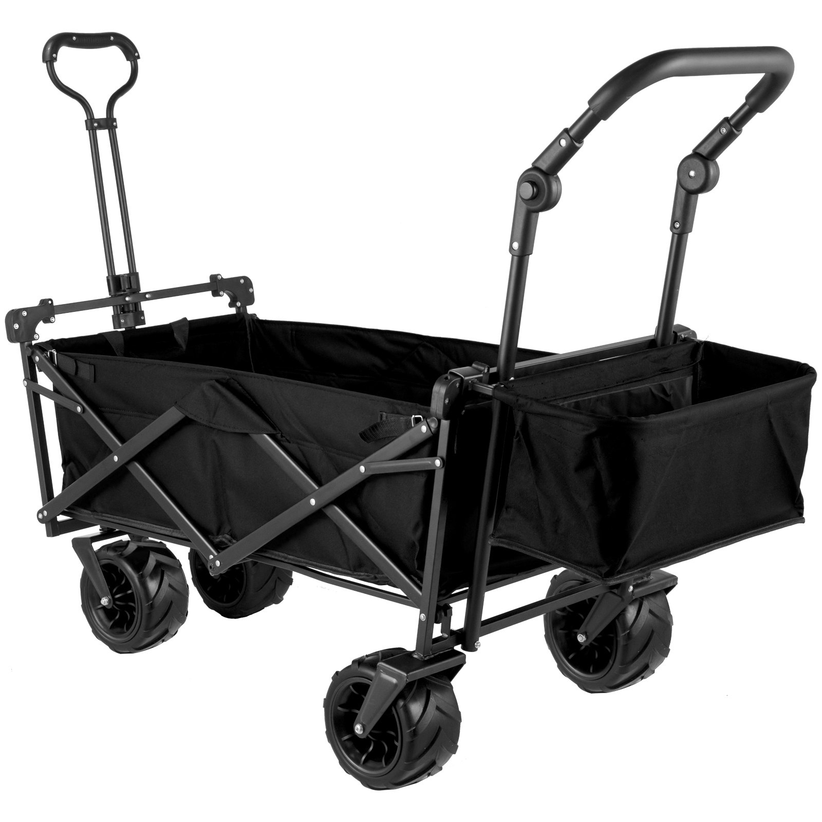 VEVOR collapsible garden cart with dual handles and sturdy black frame on four wheels.