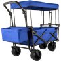 VEVOR Collapsible Wagon Cart, Foldable Wagon Cart w/ Removable Canopy 600D Oxford Cloth, Collapsible Wagon Oversized Wheels Portable Folding Wagon Adjustable Handles, For Beach, Garden, Sports, Blue