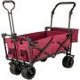VEVOR Collapsible Wagon Cart, Foldable Wagon Cart w/ Removable Canopy 600D Oxford Cloth, Collapsible Wagon Oversized Wheels Portable Folding Wagon Adjustable Handles, For Beach, Garden, Sports, Red