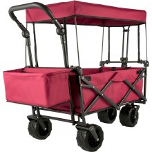 VEVOR Extra Large Collapsible Garden Cart with Removable Canopy, Folding Wagon Utility Carts with Wheels and Rear Storage, Wagon Cart for Garden, Camping, Grocery Cart, Shopping Cart, Red