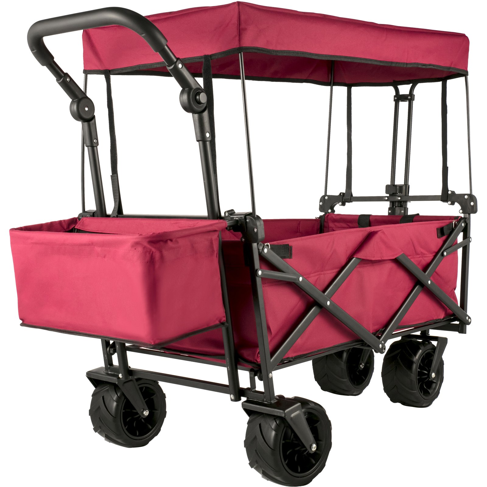 VEVOR Folding Wagon Cart, Collapsible Folding Garden Cart w/ Shade Beach Utility