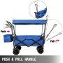 Collapsible Wagon Cart Foldable Wagon Cart W/ Removable Canopy Grocery Cart Blue
