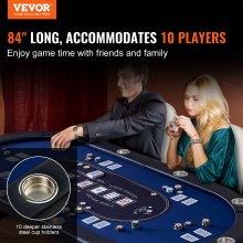 VEVOR 10 pelaajan taitettava pokeripöytä, Blackjack Texas Holdem -pokeripöytä pehmustetuilla kiskoilla ja ruostumattomasta teräksestä valmistettujen mukinpitimien kanssa, kannettava taitettava korttilautapelipöytä, 84" soikea kasinon vapaa-ajan pöytä