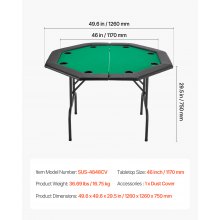 48 in Octagonal Folding Poker Table Foldable 8 Player Casino Texas Holdem Table