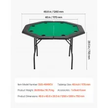 48 in Octagonal Folding Poker Table Foldable 8 Player Casino Texas Holdem Table
