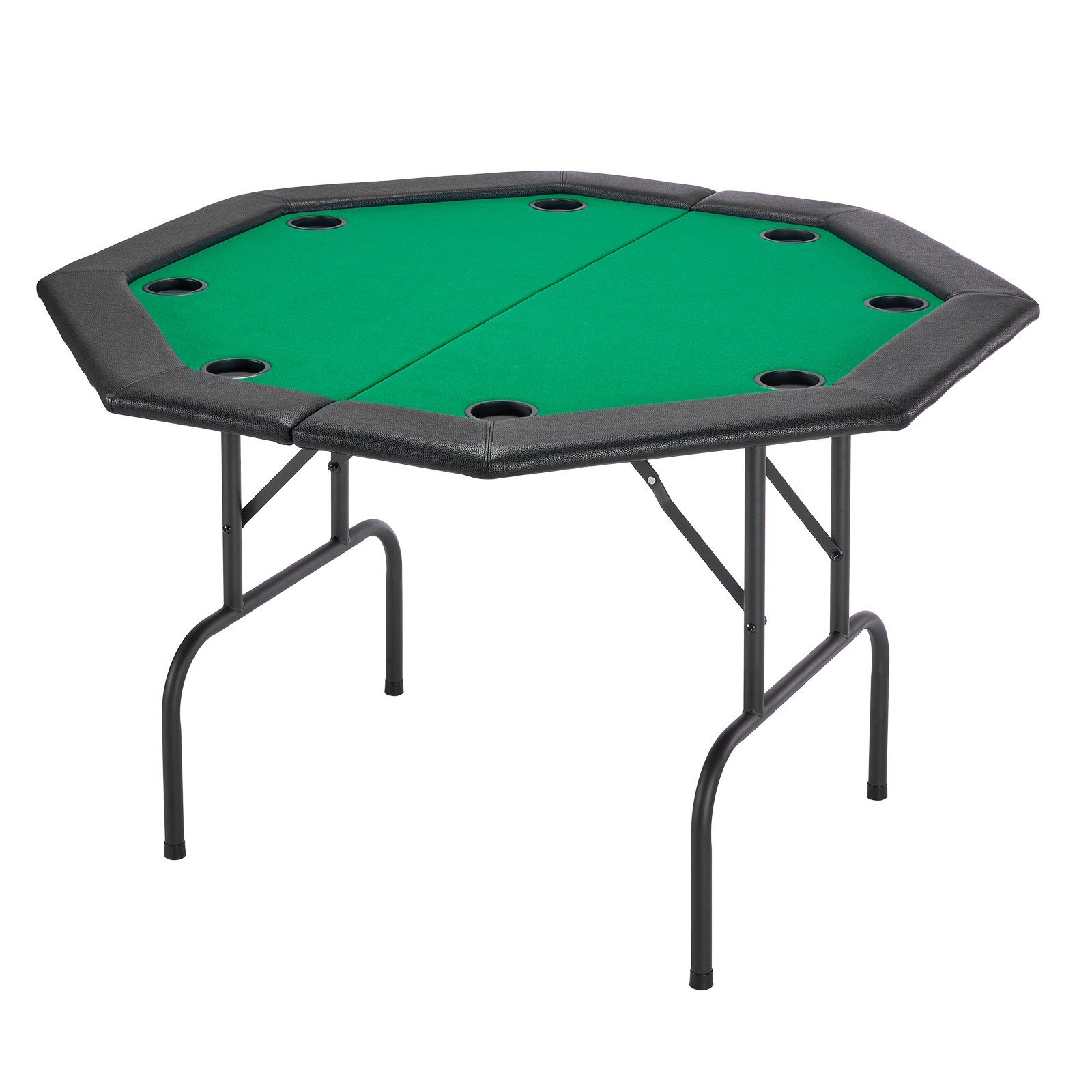 VEVOR Foldable Poker Table, 8 Player 1220 mm Folding Casino Leisure Table with Padded Rails & Cup Holders, Octagonal Portable Game Tables with Felt & Metal Legs, for Texas Hold'em Game and Blackjack