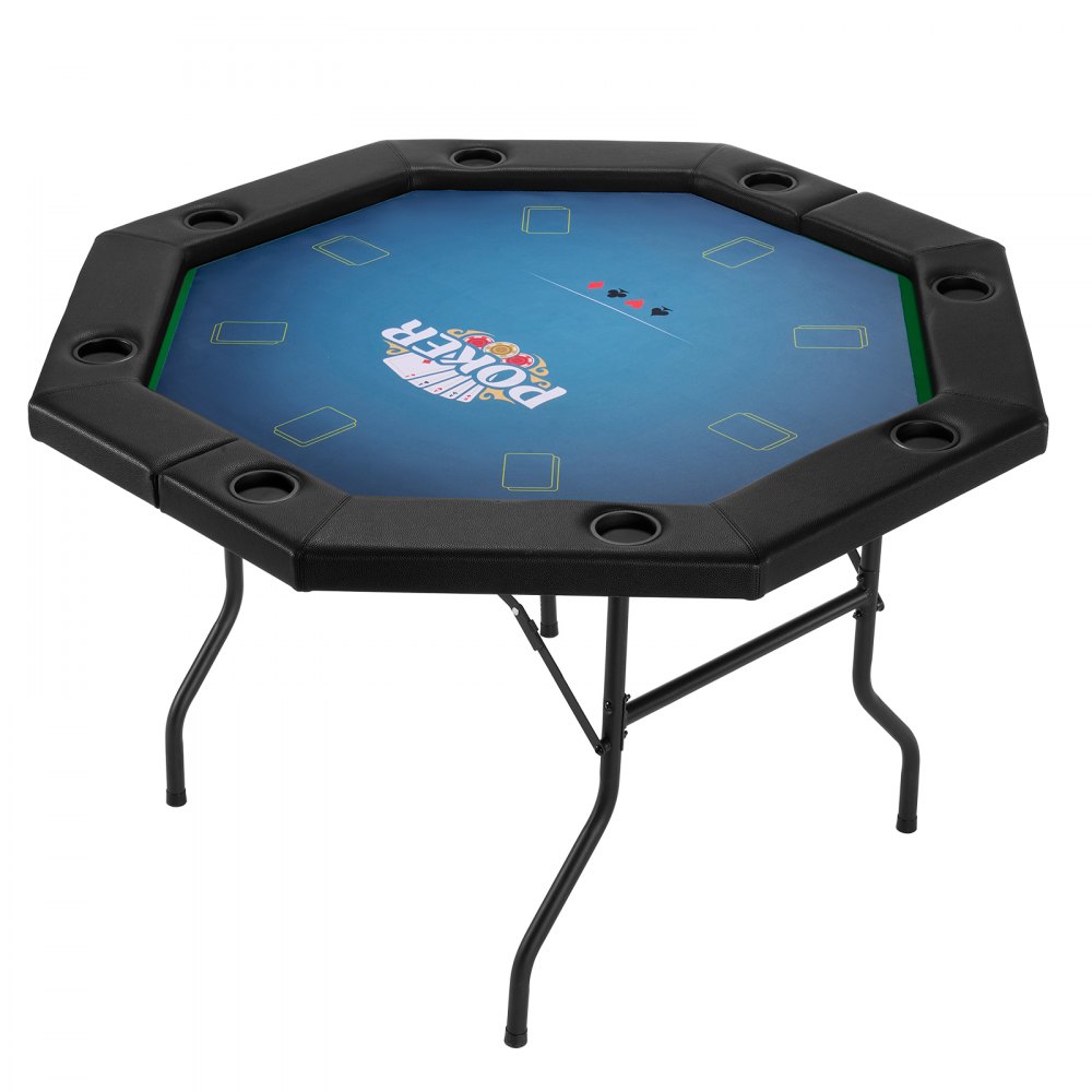 VEVOR Foldable Poker Table, 8 Player 1220 mm Folding Casino Leisure Table with Padded Rails & Cup Holders, Octagonal Portable Game Tables with Felt & Metal Legs, for Texas Hold'em Game and Blackjack