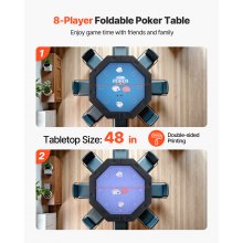 Mesa de póker plegable octogonal de 48 pulgadas, mesa de casino Texas Hold'em plegable para 8 jugadores