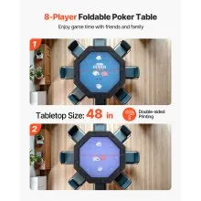48 in Octagonal Folding Poker Table Foldable 8 Player Casino Texas Holdem Table