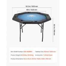 Mesa de póker plegable octogonal de 48 pulgadas, mesa de casino Texas Hold'em plegable para 8 jugadores