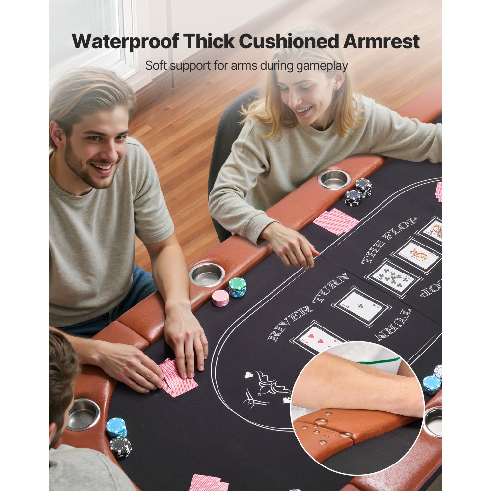 VEVOR Foldable Poker Table, 8 Player 1828.8 mm Folding Casino Leisure Table with Padded Rails & Cup Holders, Oval Portable Game Tables with Felt & Metal Legs, for Texas Hold'em Game and Blackjack