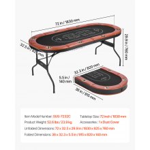8 Player Oval Foldable Poker Table Casino Blackjack Texas Holdem Table 72 in