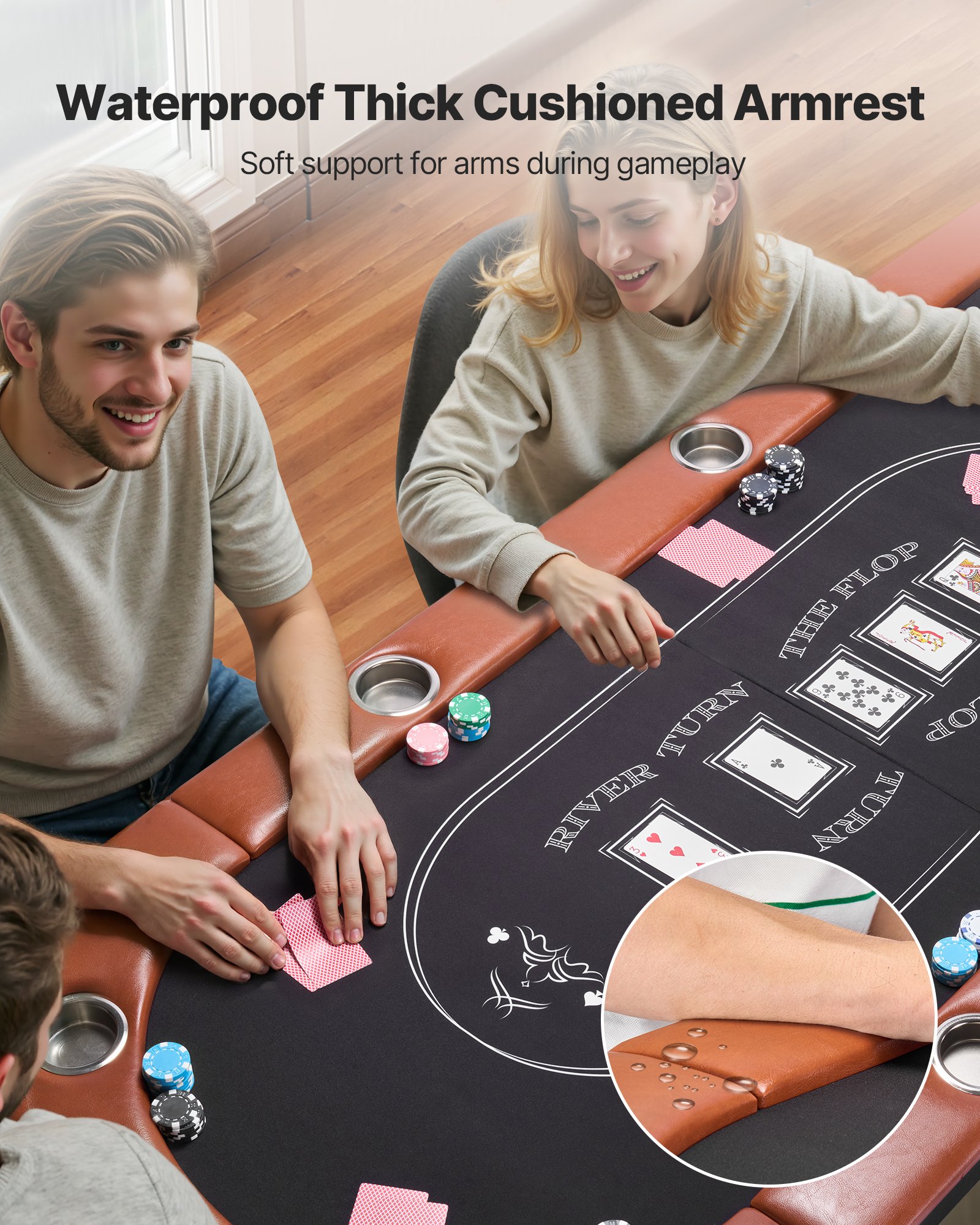 VEVOR Foldable Poker Table, 8 Player 1828.8 mm Folding Casino Leisure Table with Padded Rails & Cup Holders, Oval Portable Game Tables with Felt & Metal Legs, for Texas Hold'em Game and Blackjack