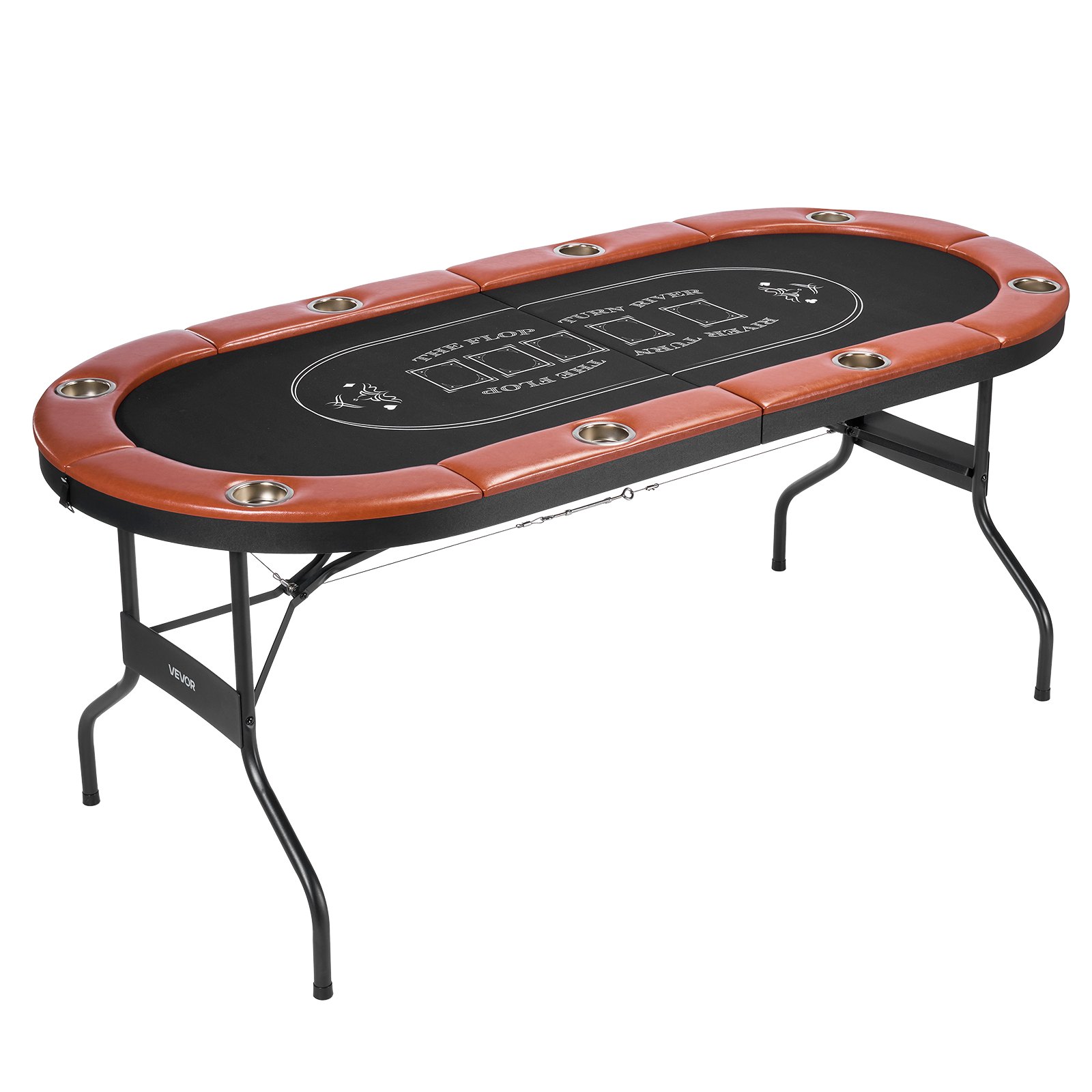 VEVOR Foldable Poker Table, 8 Player 1828.8 mm Folding Casino Leisure Table with Padded Rails & Cup Holders, Oval Portable Game Tables with Felt & Metal Legs, for Texas Hold'em Game and Blackjack