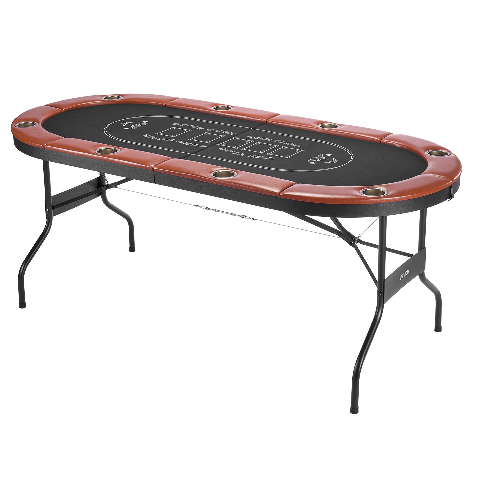 VEVOR Foldable Poker Table, 8 Player 1828.8 mm Folding Casino Leisure Table with Padded Rails & Cup Holders, Oval Portable Game Tables with Felt & Metal Legs, for Texas Hold'em Game and Blackjack