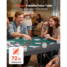 72 in Semi-oval Folding Poker Table Foldable 7 Player Casino Texas Holdem Table