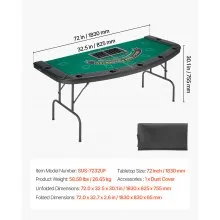 72 in Semi-oval Folding Poker Table Foldable 7 Player Casino Texas Holdem Table
