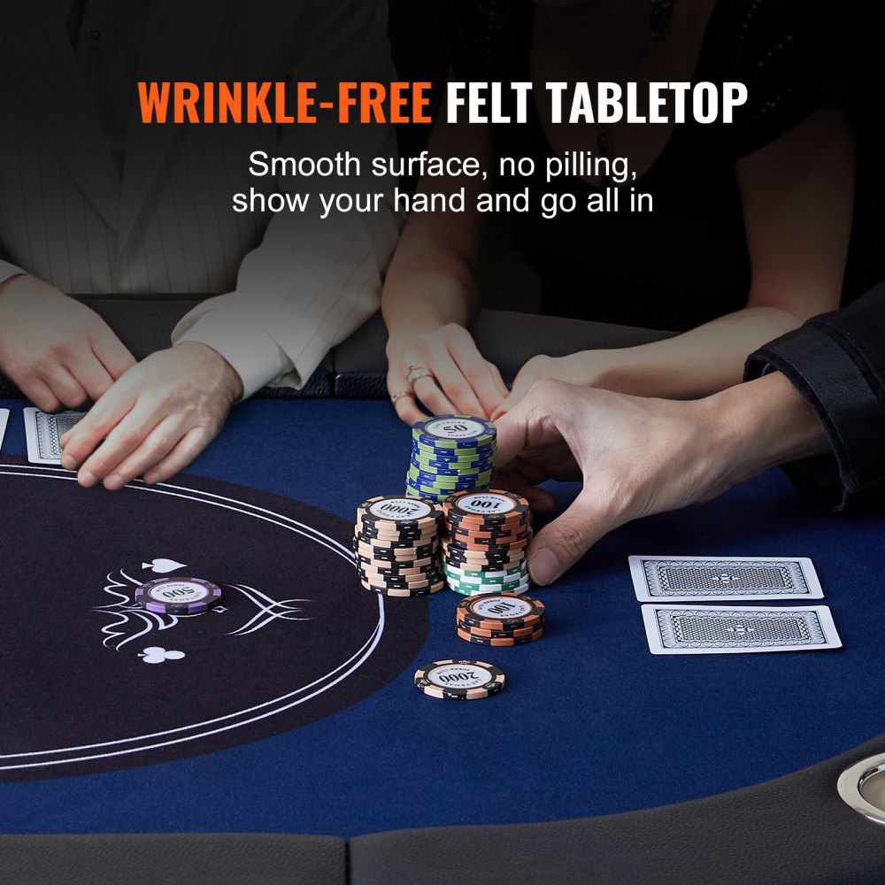 VEVOR 8 Player Foldable Poker Table, Blackjack Texas Holdem Poker Table with Padded Rails and Stainless Steel Cup Holders, Portable Folding Card Board Game Table, 72" Oval Casino Leisure Table