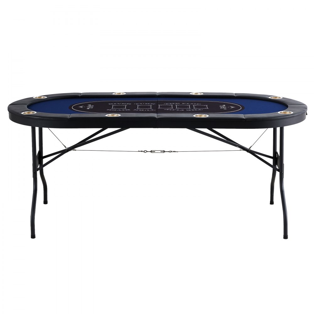 VEVOR 8 Player Foldable Poker Table, Blackjack Texas Holdem Poker Table with Padded Rails and Stainless Steel Cup Holders, Portable Folding Card Board Game Table, 72" Oval Casino Leisure Table
